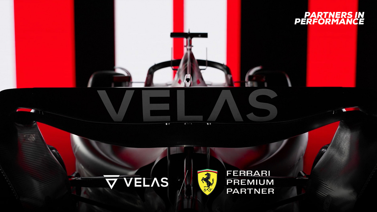 velas logo positioned at prime spot on the rear of new ferrari f1-75 rear carbon spoiler