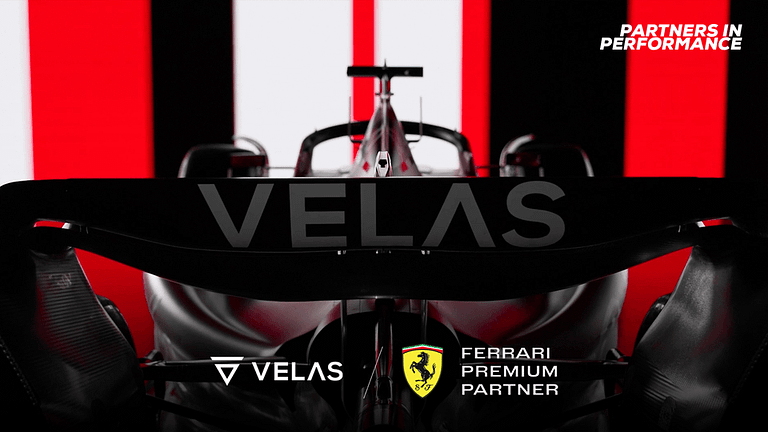velas logo positioned at prime spot on the rear of new ferrari f1-75 rear carbon spoiler